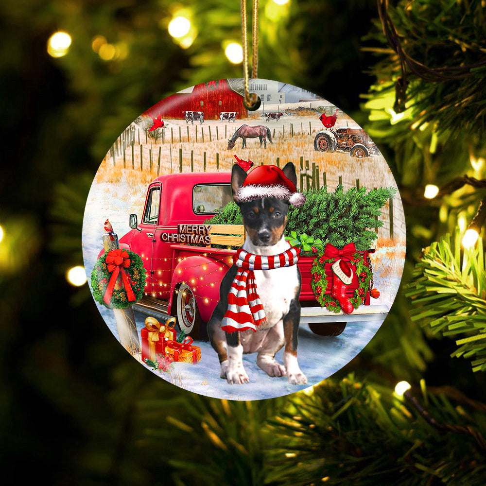 Dog Christmas Ornament, Rat Terrier With Red Truck Christmas Ornament, Pet Christmas Ornaments