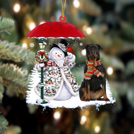 Dog Christmas Ornament, Rottweiler 2 With Snowman Christmas Ornament, Pet Christmas Ornaments