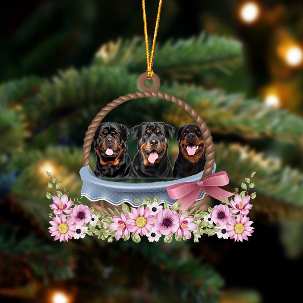 Dog Christmas Ornament, Rottweiler Dogs In The Basket Ornament, Pet Christmas Ornaments
