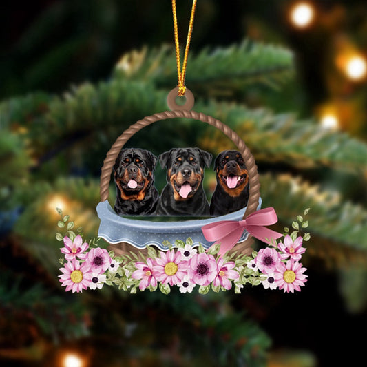 Dog Christmas Ornament, Rottweiler Dogs In The Basket Ornament, Pet Christmas Ornaments