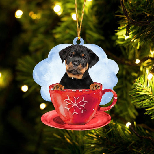 Dog Christmas Ornament, Rottweiler On The Cup Christmas Ornament, Pet Christmas Ornaments
