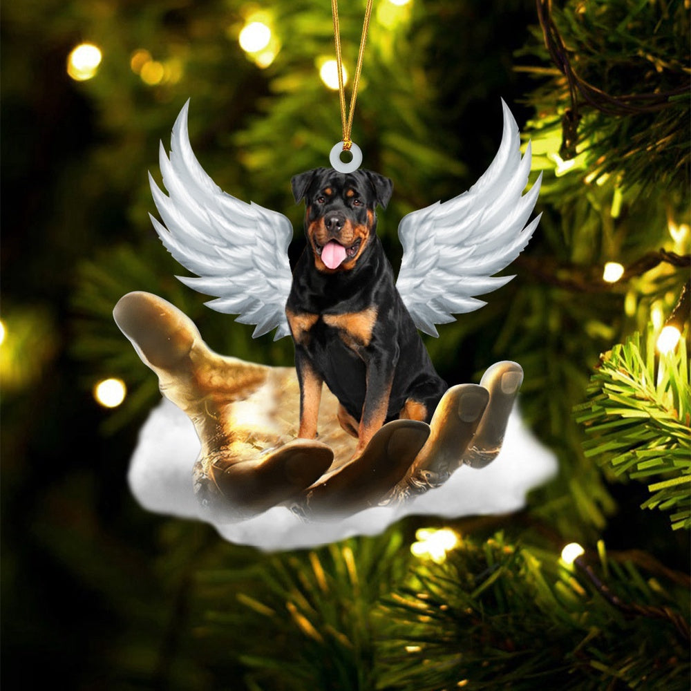 Dog Christmas Ornament, Rottweiler On The Hands Of Jesus Ornament, Pet Christmas Ornaments