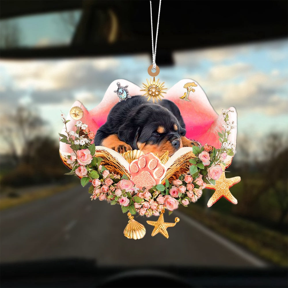 Dog Christmas Ornament, Rottweiler Sleeping In The Seashell Ornament, Pet Christmas Ornaments