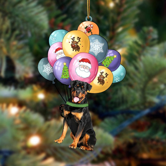 Dog Christmas Ornament, Rottweiler With Balloons Christmas Ornament, Pet Christmas Ornaments