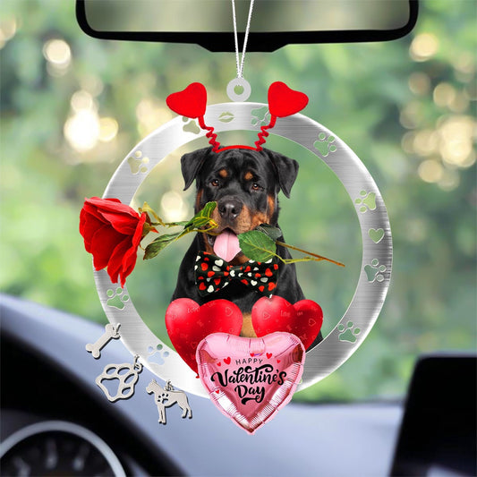 Dog Christmas Ornament, Rottweiler With Rose & Heart Balloon Ornament, Pet Christmas Ornaments