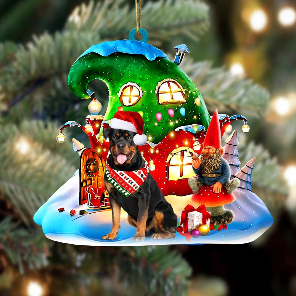 Dog Christmas Ornament, Rottweiler With Rudolph'S House Christmas Ornament, Pet Christmas Ornaments