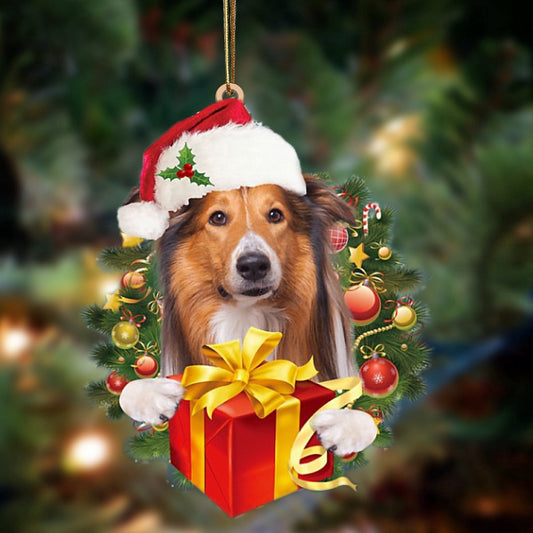 Dog Christmas Ornament, Rough Collie Dogs Give Gifts Hanging Ornament, Pet Christmas Ornaments