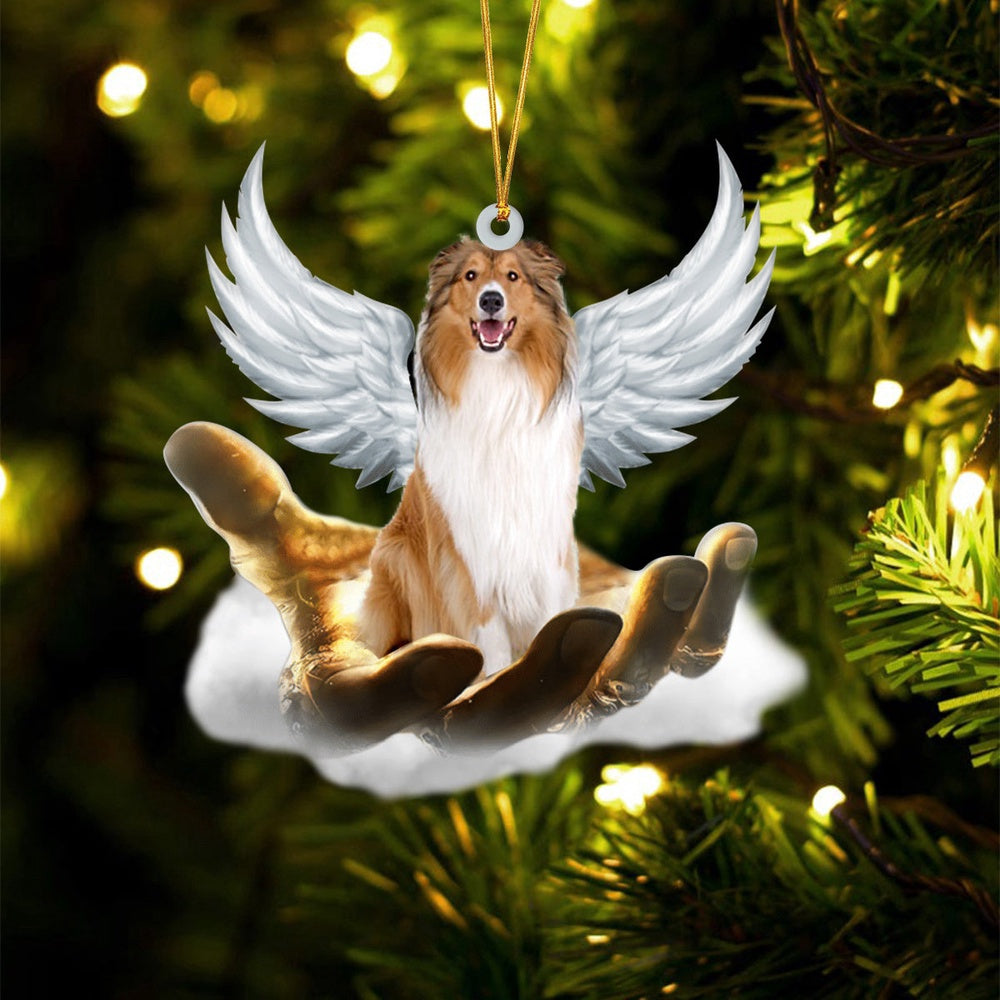 Dog Christmas Ornament, Rough Collie On The Hands Of Jesus Ornament, Pet Christmas Ornaments