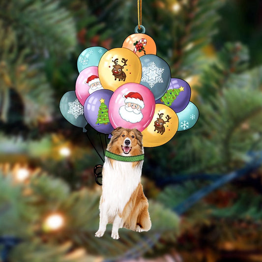 Dog Christmas Ornament, Rough Collie With Balloons Christmas Ornament, Pet Christmas Ornaments