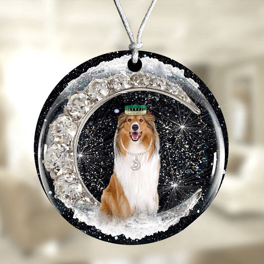 Dog Christmas Ornament, Rough Collie With Crown Diamond Ornament, Pet Christmas Ornaments