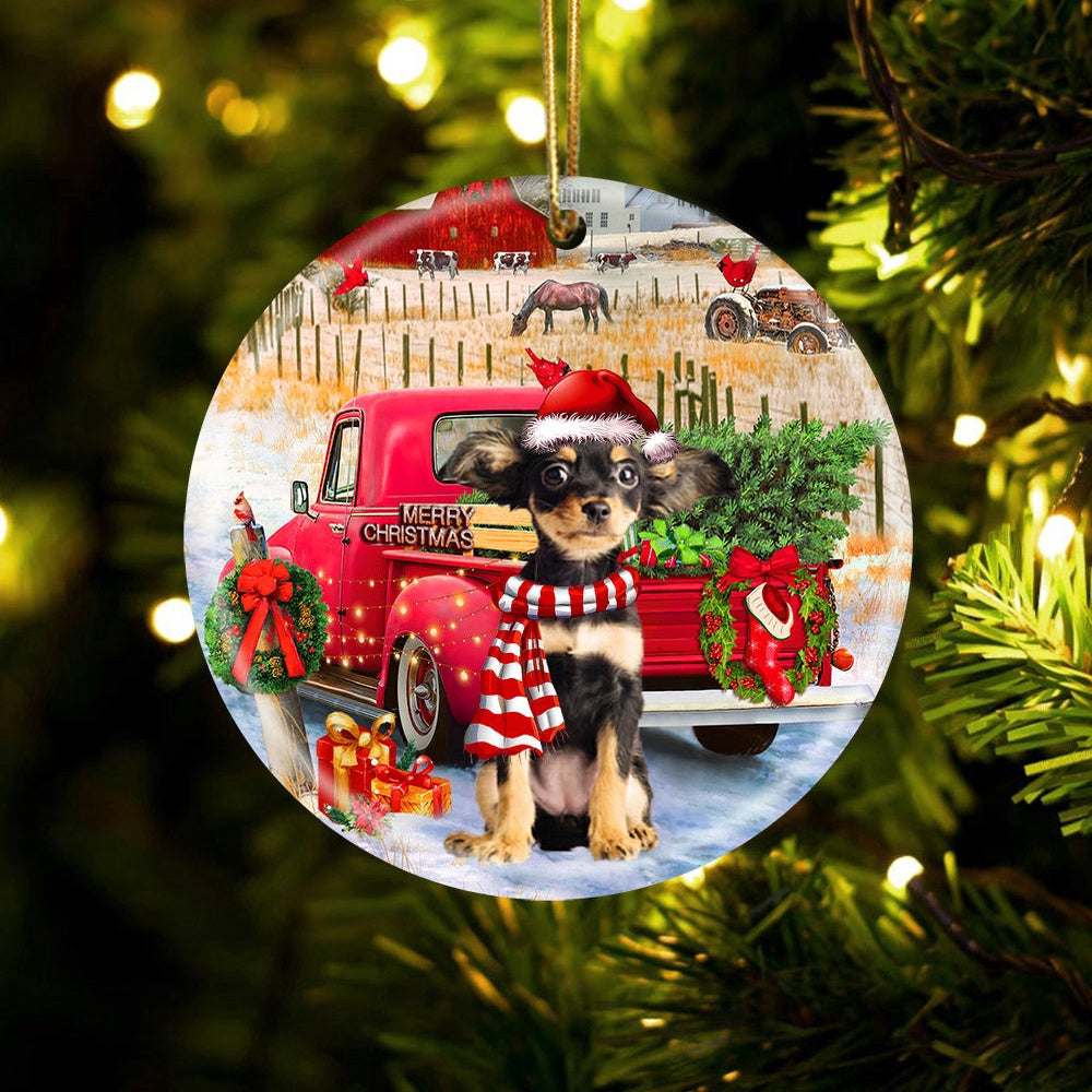 Dog Christmas Ornament, Russkiy Toy With Red Truck Christmas Ornament, Pet Christmas Ornaments