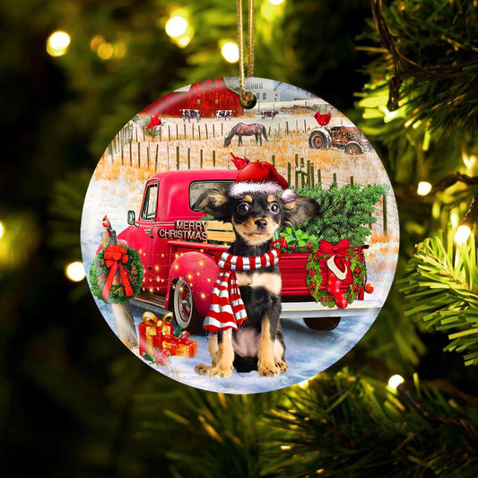 Dog Christmas Ornament, Russkiy Toy With Red Truck Christmas Ornament, Pet Christmas Ornaments