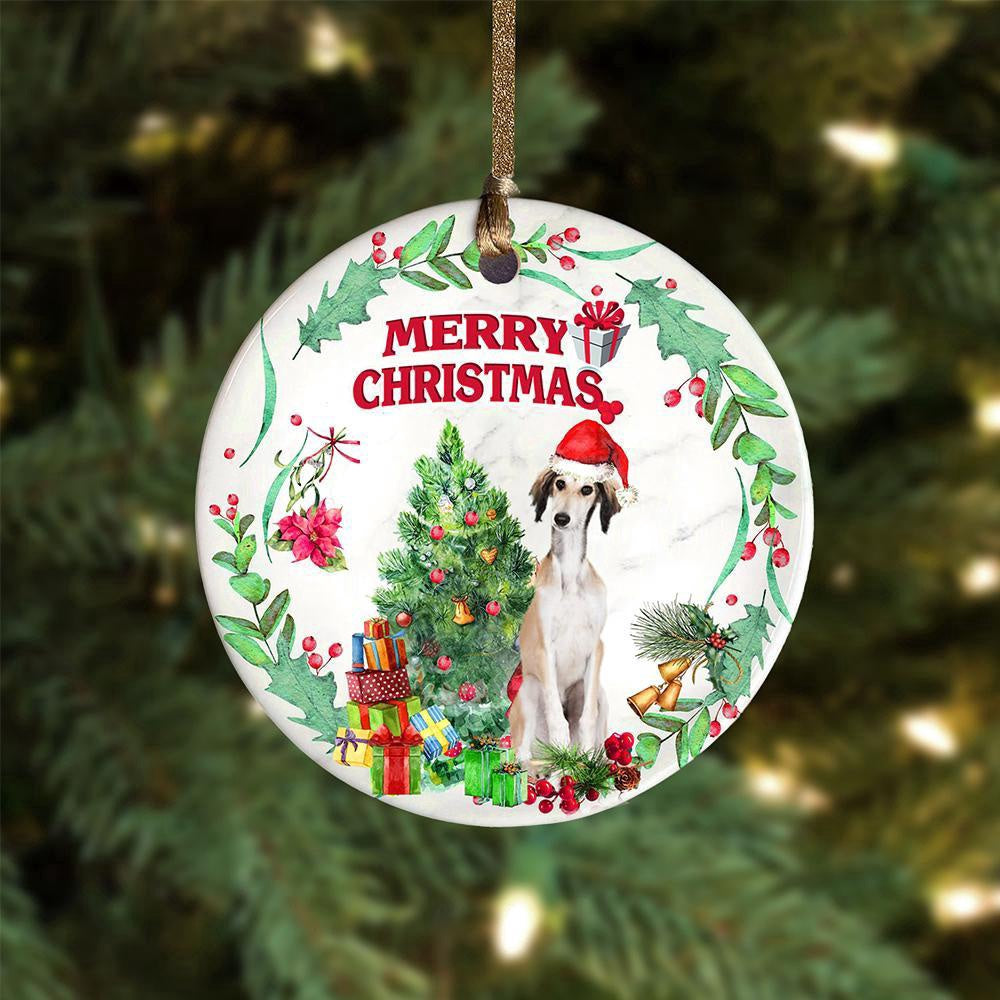 Dog Christmas Ornament, Saluki Tree Merry Christmas Ornament, Pet Christmas Ornaments