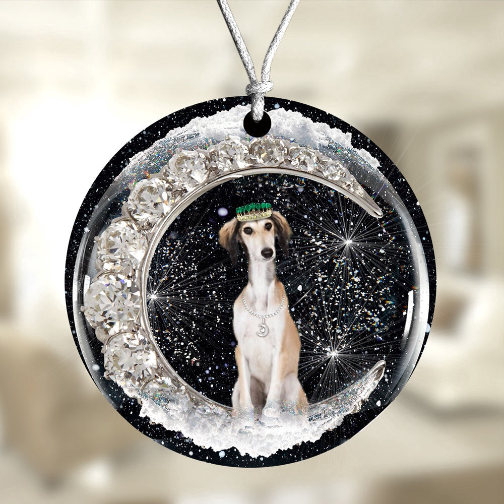 Dog Christmas Ornament, Saluki With Crown Diamond Ornament, Pet Christmas Ornaments
