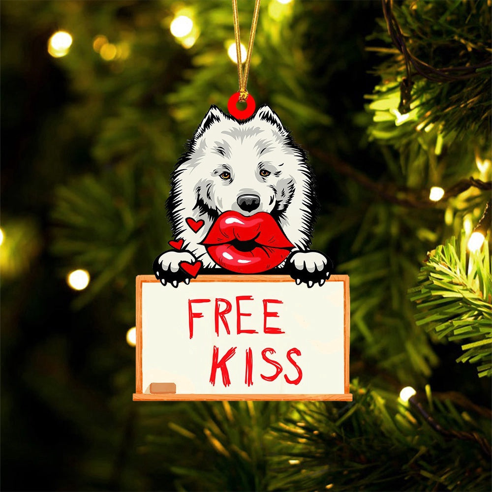 Dog Christmas Ornament, Samoyed Free Kiss Christmas Ornament, Pet Christmas Ornaments