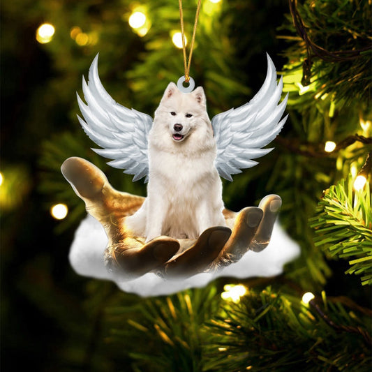 Dog Christmas Ornament, Samoyed On The Hands Of Jesus Ornament, Pet Christmas Ornaments