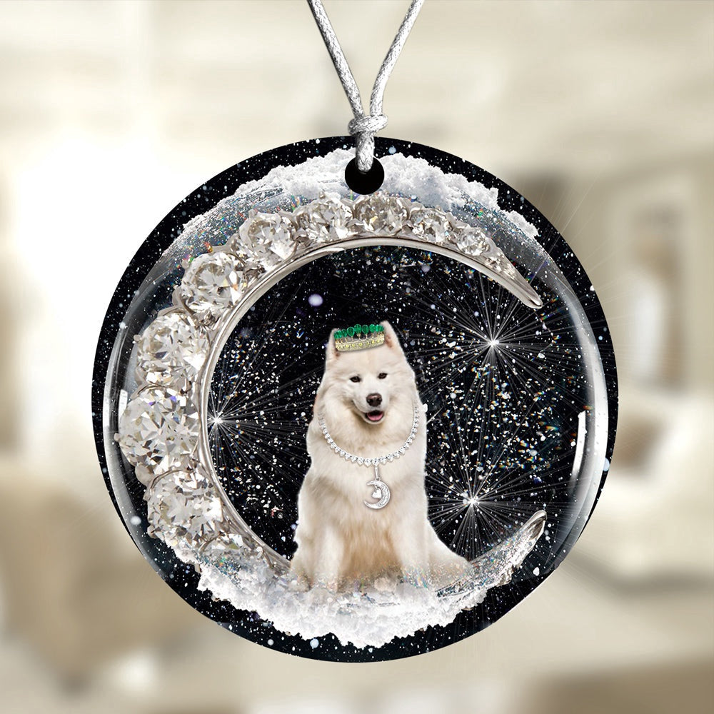 Dog Christmas Ornament, Samoyed With Crown Diamond Ornament, Pet Christmas Ornaments
