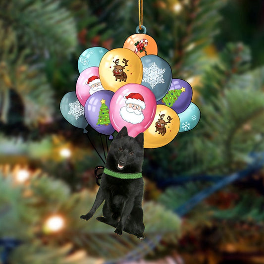 Dog Christmas Ornament, Schipperke With Balloons Christmas Ornament, Pet Christmas Ornaments
