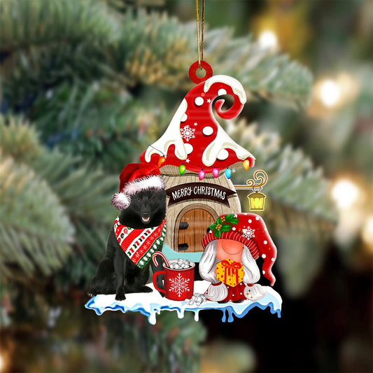 Dog Christmas Ornament, Schipperke With Mushroom House Christmas Ornament, Pet Christmas Ornaments