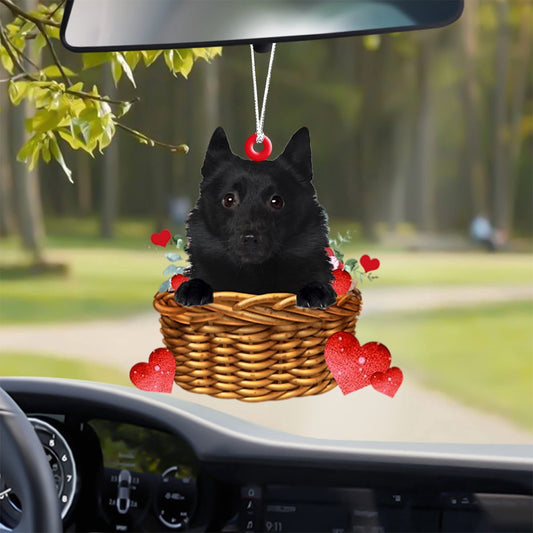 Dog Christmas Ornament, Schipperke With Rose & Heart Ornament, Pet Christmas Ornaments