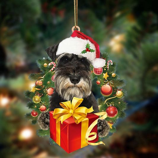Dog Christmas Ornament, Schnauzer Dogs Give Gifts Hanging Ornament, Pet Christmas Ornaments