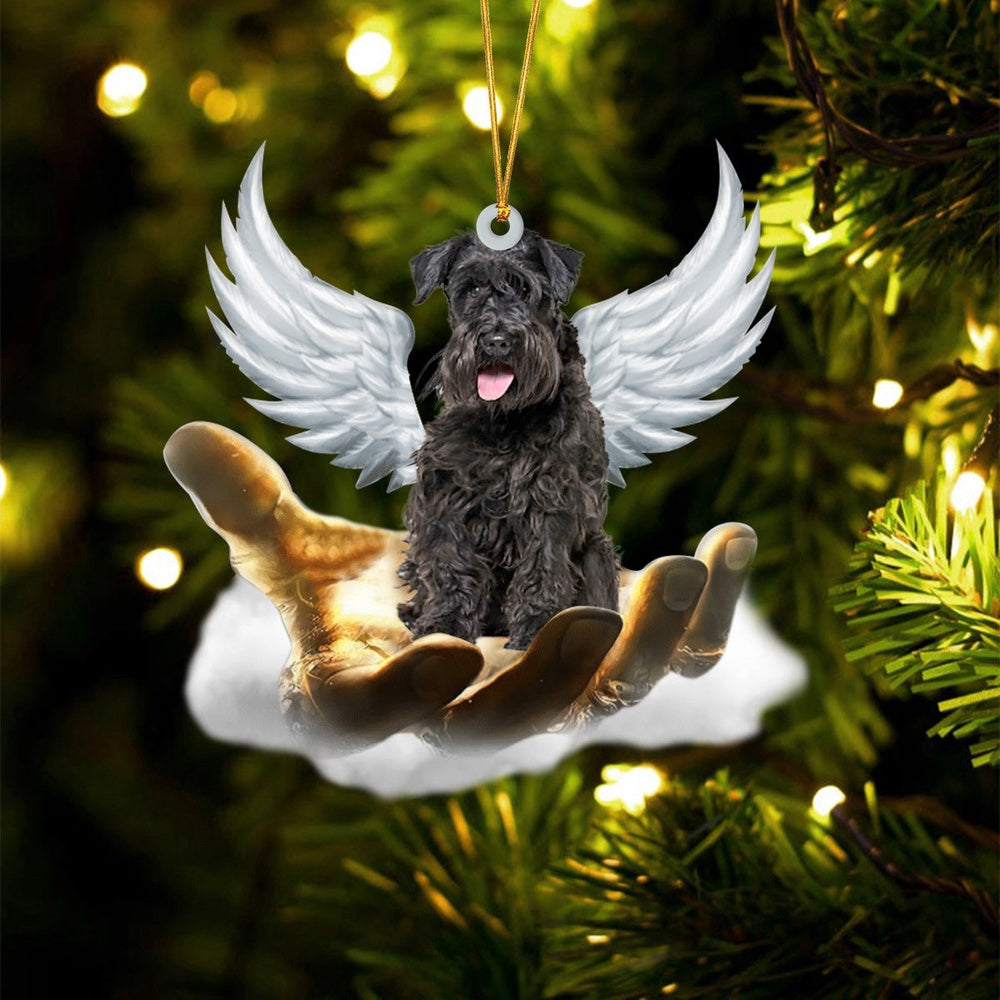 Dog Christmas Ornament, Schnauzer On The Hands Of Jesus Ornament, Pet Christmas Ornaments