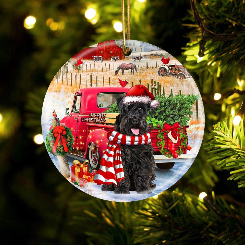 Dog Christmas Ornament, Schnauzer With Red Truck Christmas Ornament, Pet Christmas Ornaments