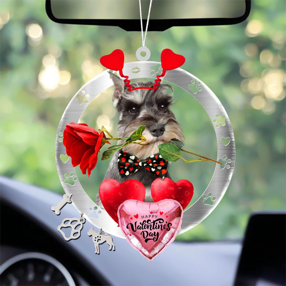 Dog Christmas Ornament, Schnauzer With Rose & Heart Balloon Ornament, Pet Christmas Ornaments