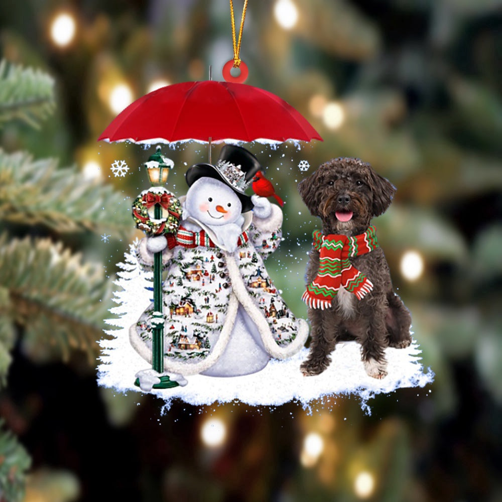 Dog Christmas Ornament, Schnoodle With Snowman Christmas Ornament, Pet Christmas Ornaments