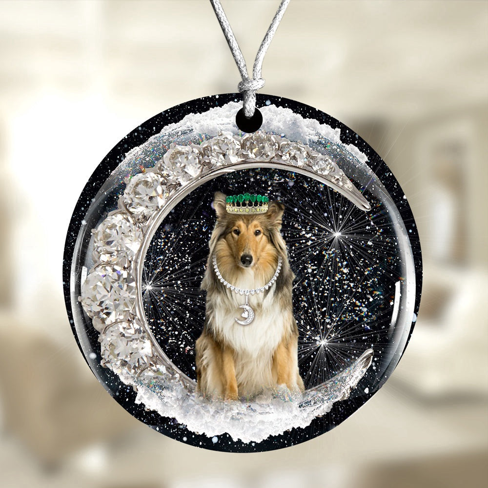 Dog Christmas Ornament, Scotch Collie With Crown Diamond Ornament, Pet Christmas Ornaments