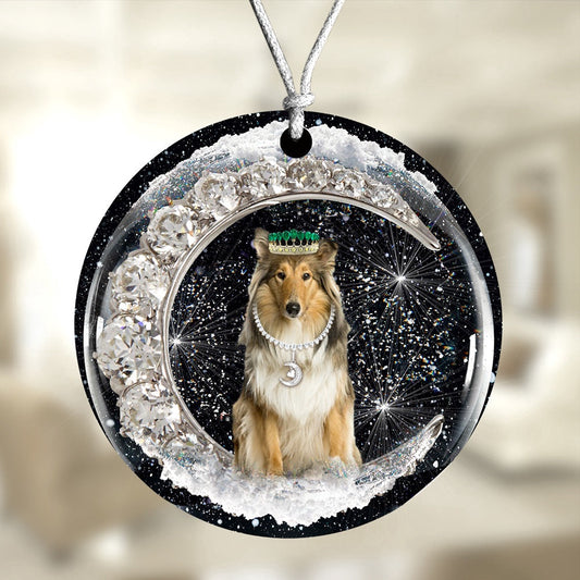 Dog Christmas Ornament, Scotch Collie With Crown Diamond Ornament, Pet Christmas Ornaments
