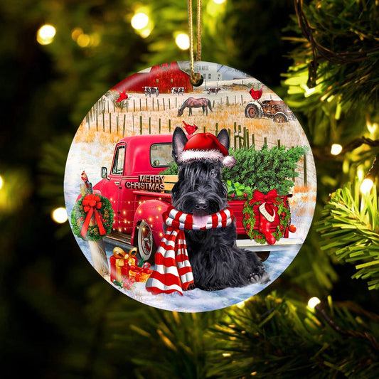Dog Christmas Ornament, Scottish Terrier With Red Truck Christmas Ornament, Pet Christmas Ornaments