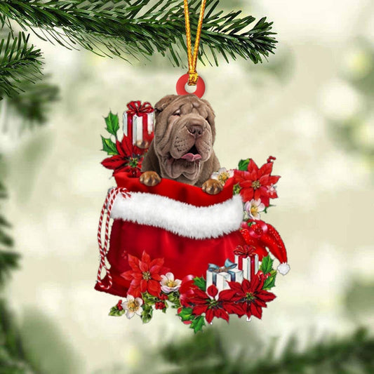 Dog Christmas Ornament, Shar Pei In Gift Bag Christmas Ornament, Pet Christmas Ornaments