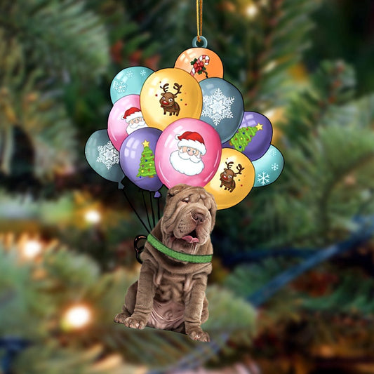 Dog Christmas Ornament, Shar Pei With Balloons Christmas Ornament, Pet Christmas Ornaments