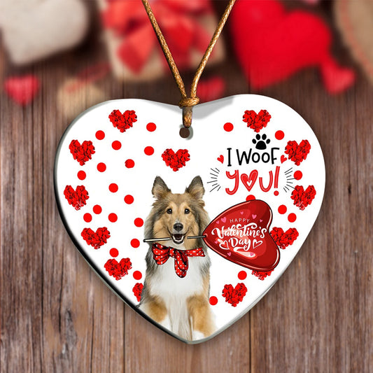 Dog Christmas Ornament, Shetland Sheepdog Happy Valentine's Day Ornament, Pet Christmas Ornaments