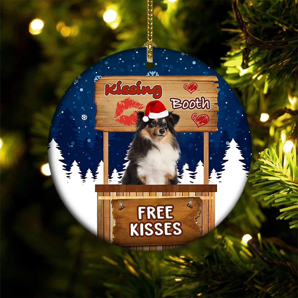 Dog Christmas Ornament, Shetland Sheepdog Kissing Booth Christmas Ornament, Pet Christmas Ornaments