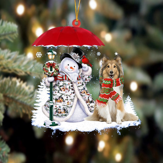 Dog Christmas Ornament, Shetland Sheepdog With Snowman Christmas Ornament, Pet Christmas Ornaments