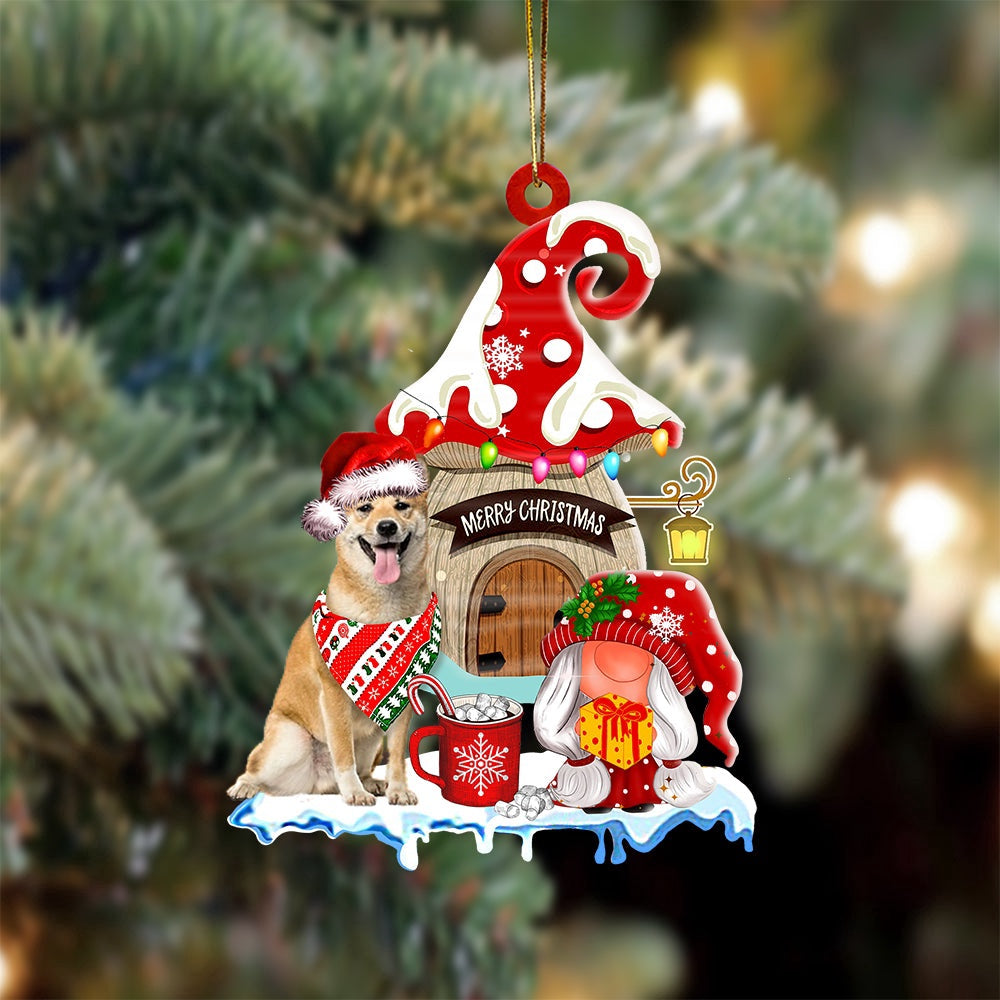 Dog Christmas Ornament, Shiba Inu With Mushroom House Christmas Ornament, Pet Christmas Ornaments