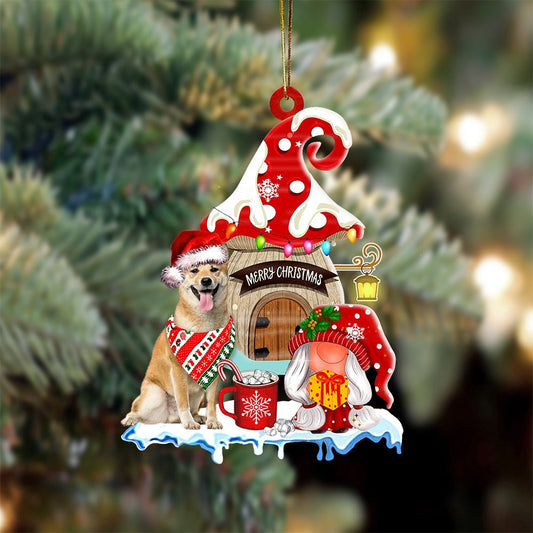 Dog Christmas Ornament, Shiba Inu With Mushroom House Christmas Ornament, Pet Christmas Ornaments