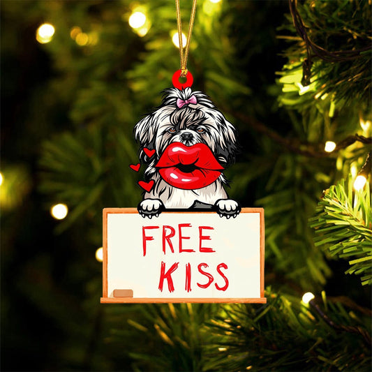 Dog Christmas Ornament, Shih Tzu Free Kiss Christmas Ornament, Pet Christmas Ornaments