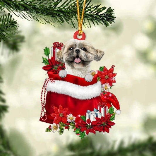 Dog Christmas Ornament, Shih Tzu In Gift Bag Christmas Ornament, Pet Christmas Ornaments