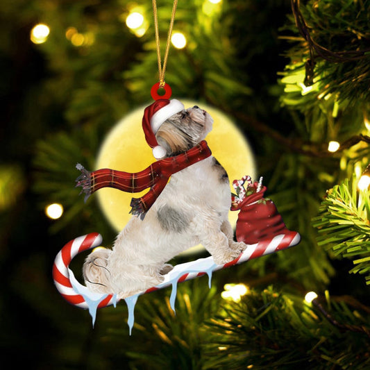 Dog Christmas Ornament, Shih Tzu On The Candy Cane Christmas Ornament, Pet Christmas Ornaments