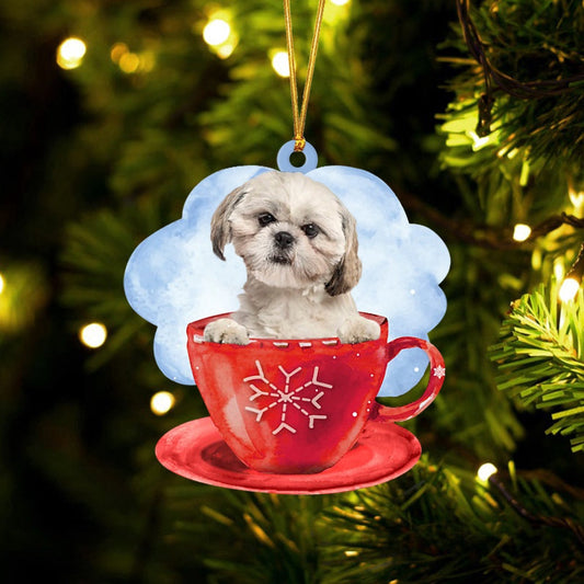 Dog Christmas Ornament, Shih Tzu On The Cup Christmas Ornament, Pet Christmas Ornaments