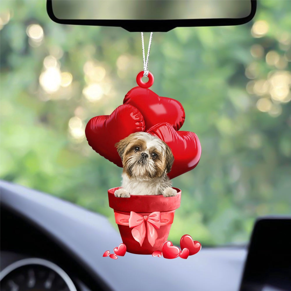 Dog Christmas Ornament, Shih Tzu Red Heart Balloon Ornament, Pet Christmas Ornaments