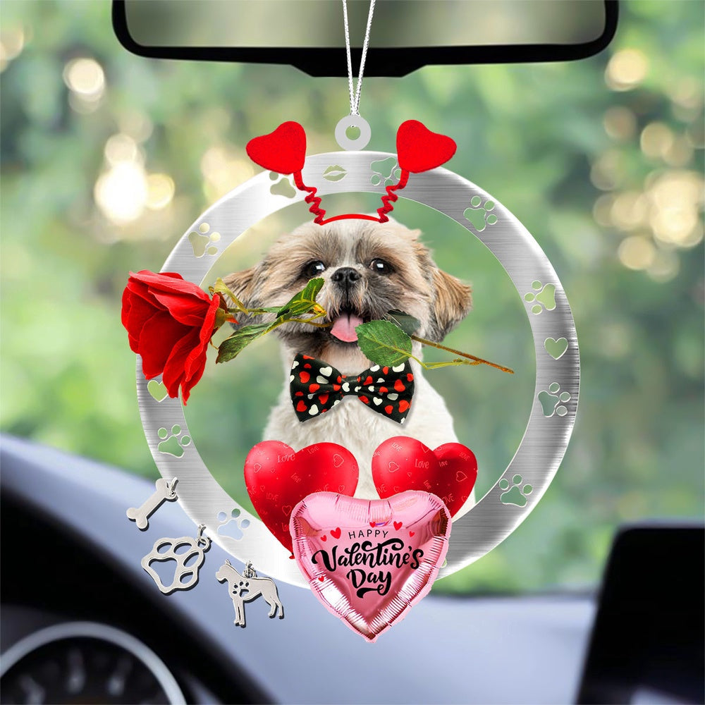 Dog Christmas Ornament, Shih Tzu With Rose & Heart Balloon Ornament, Pet Christmas Ornaments