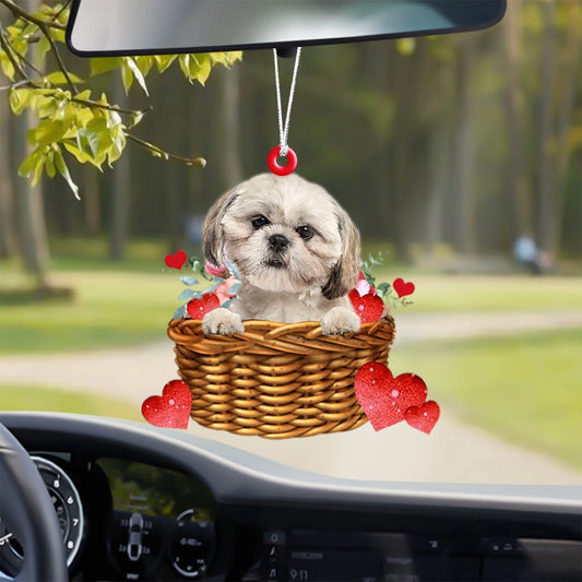 Dog Christmas Ornament, Shih Tzu With Rose & Heart Ornament, Pet Christmas Ornaments