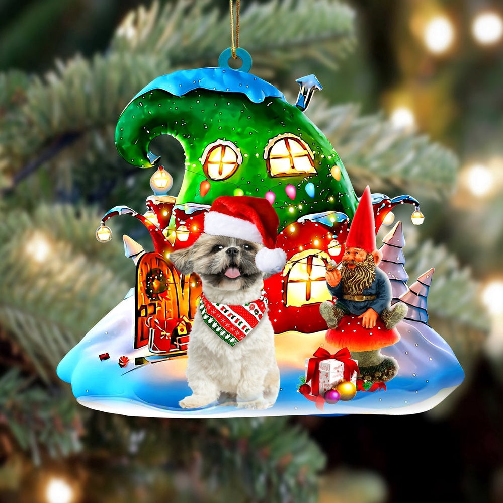 Dog Christmas Ornament, Shih Tzu With Rudolph's House Christmas Ornament, Pet Christmas Ornaments