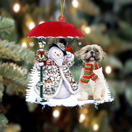 Dog Christmas Ornament, Shih Tzu With Snowman Christmas Ornament, Pet Christmas Ornaments