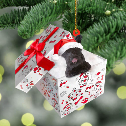 Dog Christmas Ornament, Skye Terrier In Gift Box Christmas Ornament, Pet Christmas Ornaments