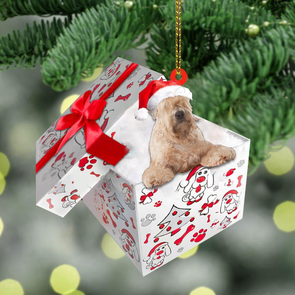 Dog Christmas Ornament, Soft Coated Wheaten Terrier In Gift Box Christmas Ornament, Pet Christmas Ornaments